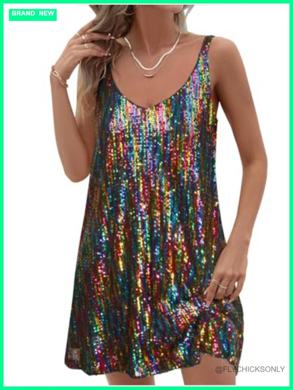 Women's Sequin Mini Dress Sleeveless Sparkly Deep V-Neck Club Party